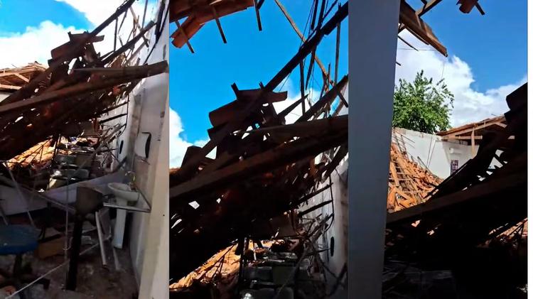 VÍDEO: Parte do telhado de Restaurante Popular desaba e deixa duas pessoas feridas em Buriti Bravo