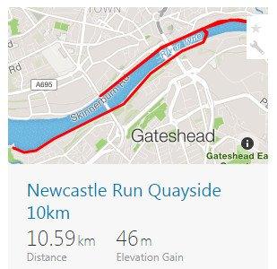 Route overview of the Newcastle Quayside Run 10km