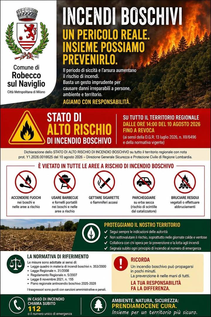 STATO DI ALTO RISCHIO INCENDIO BOSCHIVO #Comune #RobeccoSulNaviglio ---------... Scarica l’App del tuo Comune, clicca su...