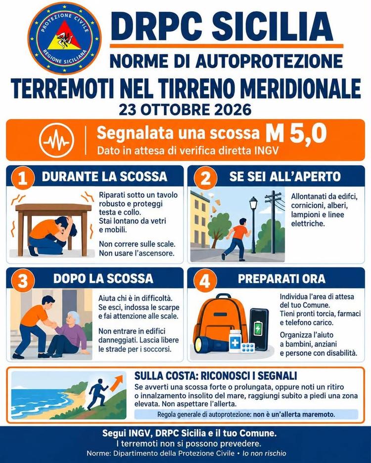 ⚠️Le scosse sismiche registrate oggi nel Tirreno meridionale sono state avvertite in diverse aree della Sicilia. Il Dipa...