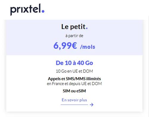 🔖 Prixtel, illimité/de 10Go à 40Go dès 7€/mois (sans limite)