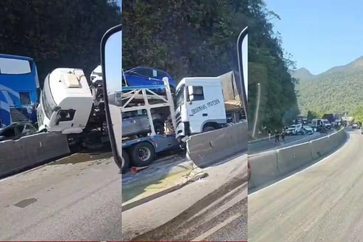 Engavetamento com 10 veículos deixa dois mortos e interdita BR-277 no Paraná