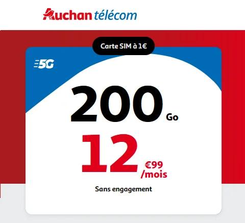 🔖 Auchan Telecom, forfait 5G illimité/200Go à 13€/mois