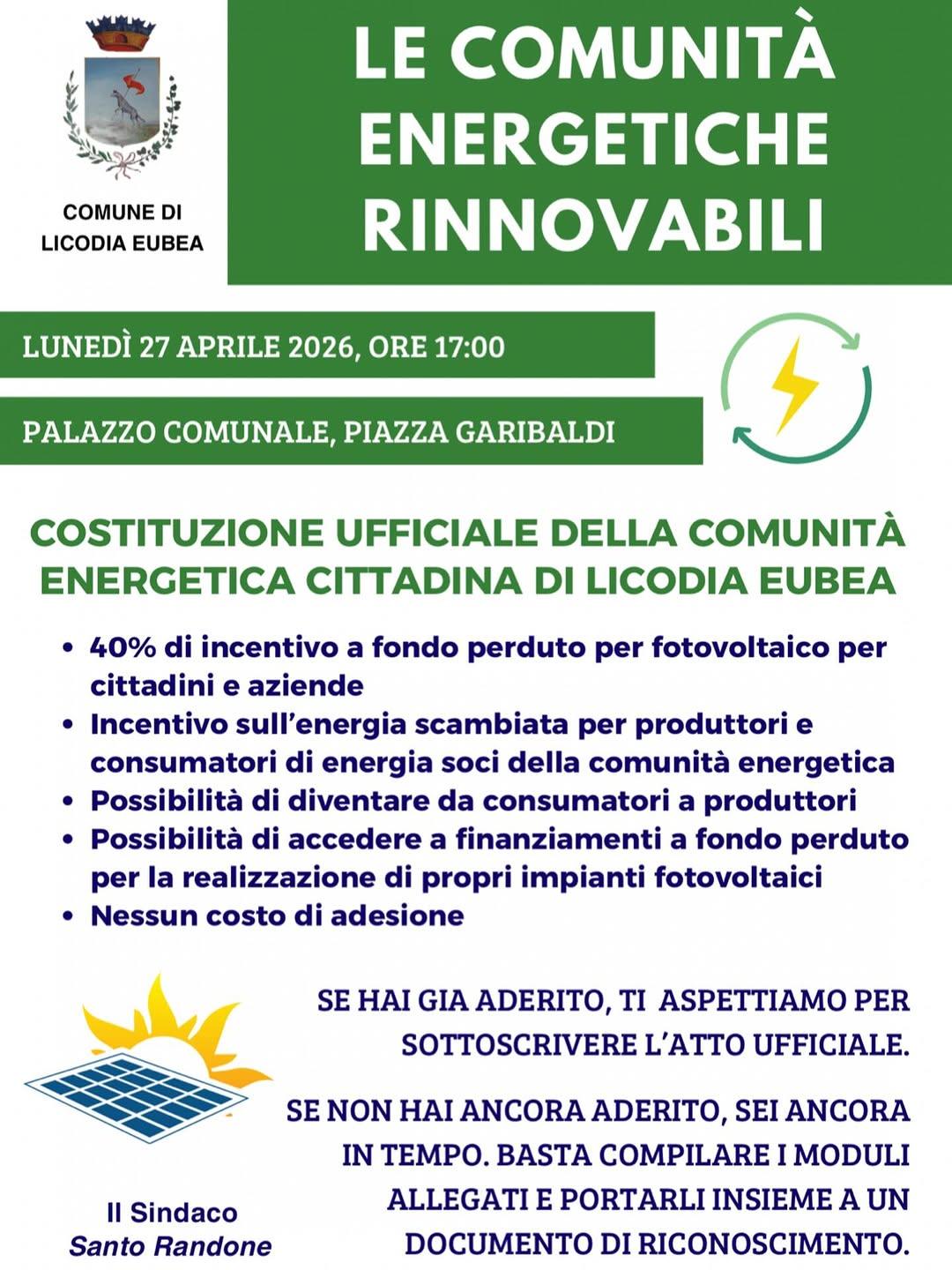 🌱 𝐍𝐚𝐬𝐜𝐞 𝐥𝐚 𝐂𝐨𝐦𝐮𝐧𝐢𝐭𝐚̀ 𝐄𝐧𝐞𝐫𝐠𝐞𝐭𝐢𝐜𝐚 𝐑𝐢𝐧𝐧𝐨𝐯𝐚𝐛𝐢𝐥𝐞 𝐝𝐢 𝐋𝐢𝐜𝐨𝐝𝐢𝐚 𝐄𝐮𝐛𝐞𝐚! Il Comu...