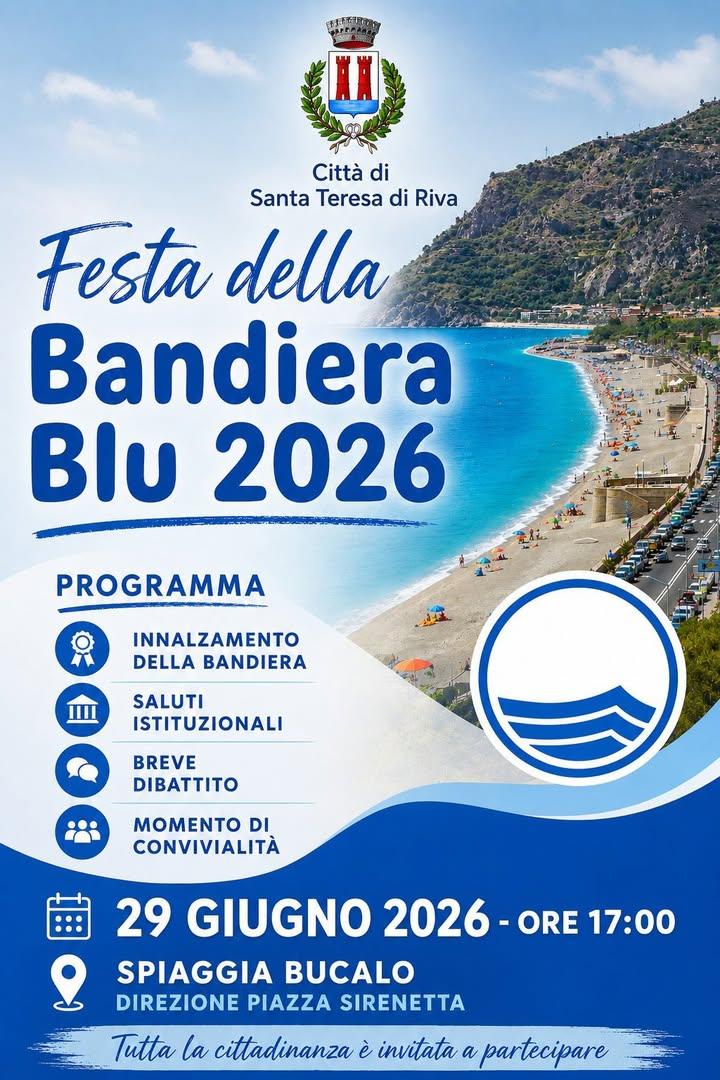 Oggi a Santa Teresa di Riva (Me) ⬇️  - ore 17.00 - Festa della Bandiera Blu - spiaggia lungomare bucalo zona sirena 🧜🏻...