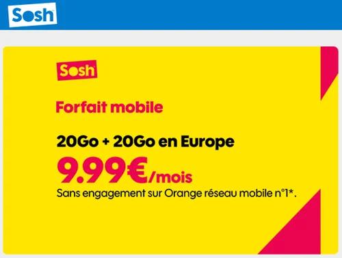 🔖 Sosh, forfait illimité/20Go à 10€/mois