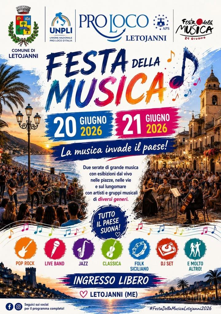 🎉FESTA DELLA MUSICA: 20 E 21 GIUGNO 🪗La Festa della Musica, che si svolge il 21 giugno, è l’unico evento musicale nazi...
