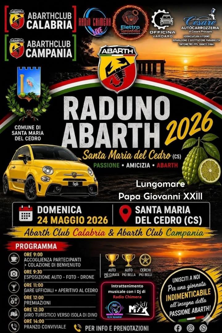 ++ NEL NOSTRO TERRITORIO ++ Santa Maria del Cedro pronta ad accendere i motori: il 24 maggio arriva il Raduno Abarth 202...
