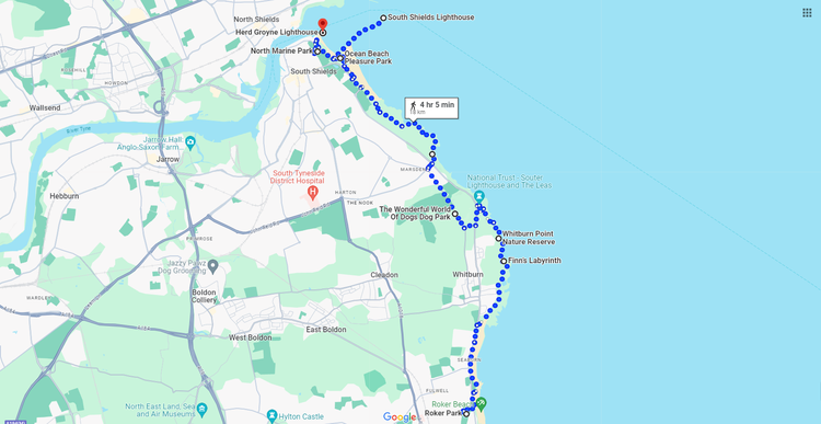 Route overview of the18km Seaside Newcastle Run 