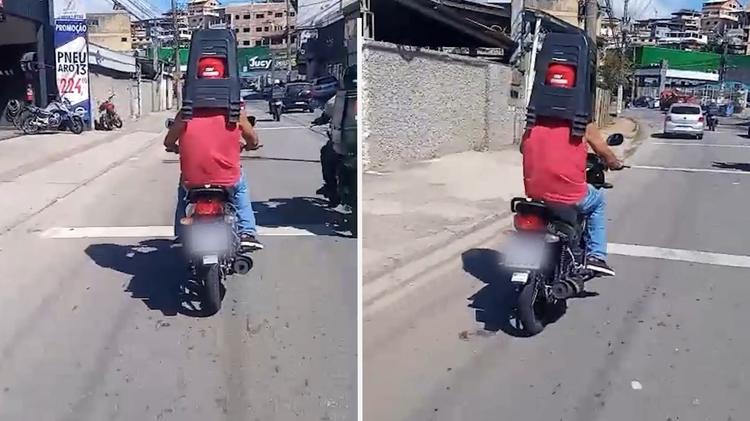 VÍDEO: motociclista é flagrado transportando banquinhos na cabeça em Cachoeiro