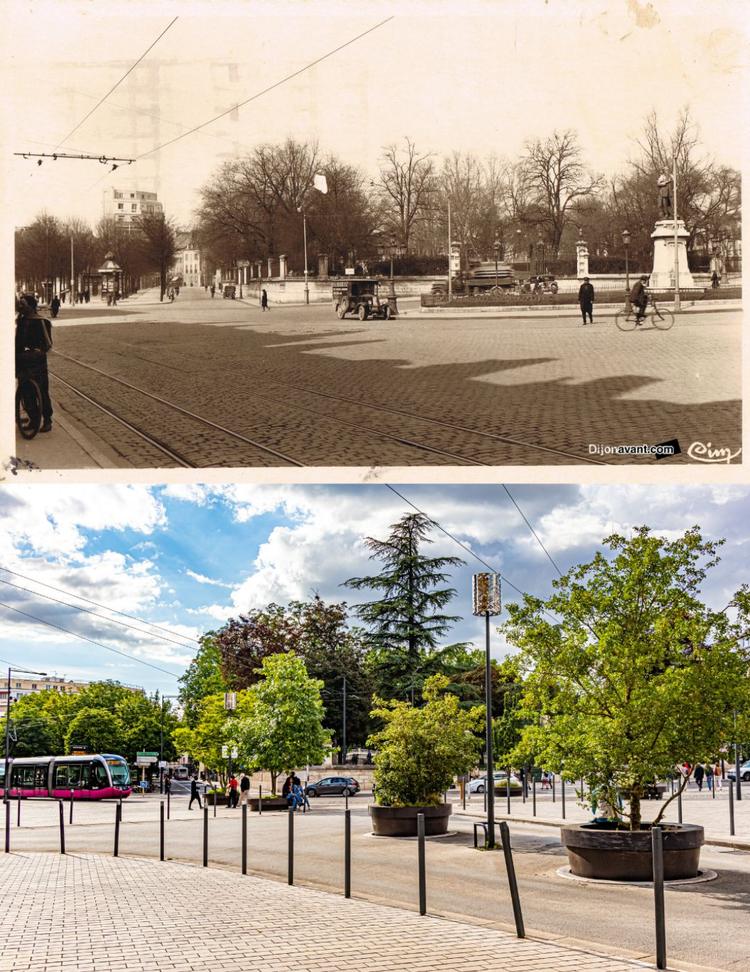 Place Darcy, en 1930 et en 2020.