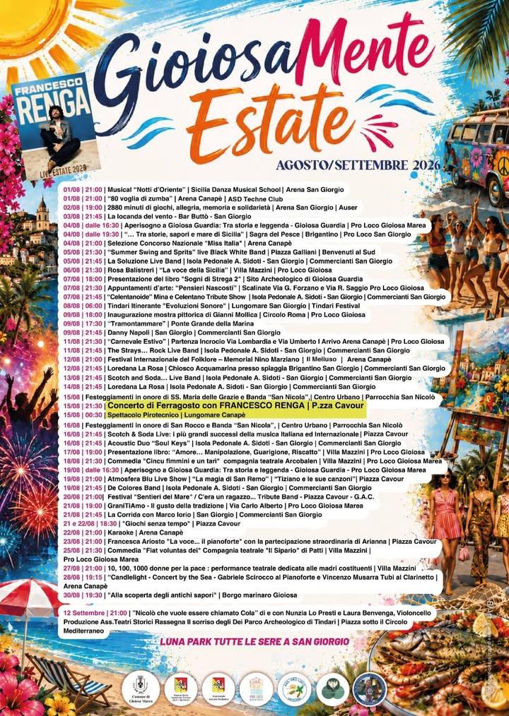 🌞 Agosto a Gioiosa Marea è tutto da vivere! 🌊✨ Musica, spettacoli, tradizioni, cultura, sapori ed eventi per tutte le...