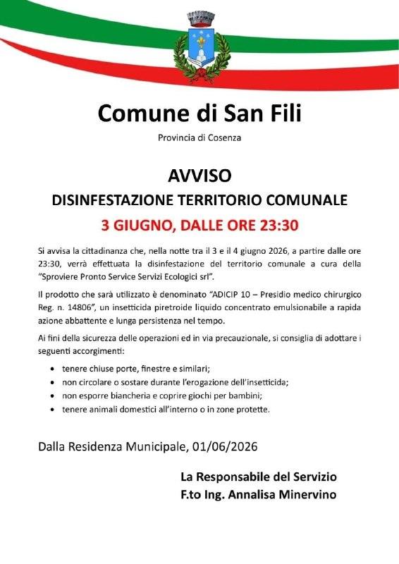 𝐀𝐯𝐯𝐢𝐬𝐨 - 𝐃𝐢𝐬𝐢𝐧𝐟𝐞𝐬𝐭𝐚𝐳𝐢𝐨𝐧𝐞 𝟑 𝐠𝐢𝐮𝐠𝐧𝐨 𝟐𝟎𝟐𝟔 📌 nella notte tra il 3 e il 4 giugno, dalle 23.3...