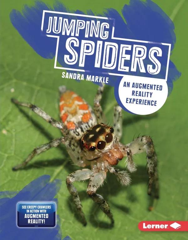 Book cover - large spider on an enlarged leaf background.