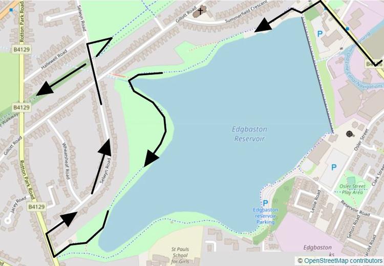 Part 4 of the Edgbaston Reservoir Cycle Route around the Edgbaston Reservoir