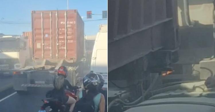 Caminhão pega fogo na Avenida Reinaldo Schmithausen, em Itajaí