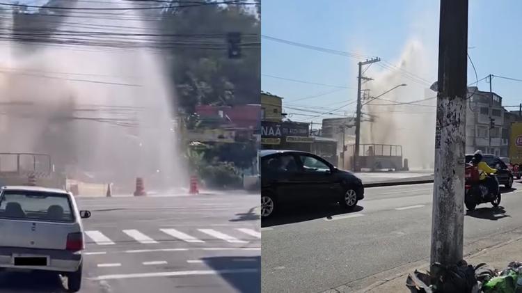 Adutora se rompe e causa transtornos em avenida de São Bernardo do Campo