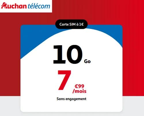 🔖 Auchan Telecom, forfait illimité/10Go à 8€/mois