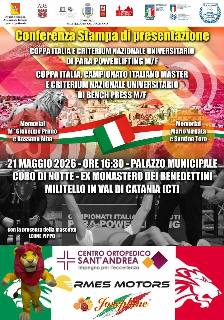 🏋️‍♂️🏆 IL GRANDE SOLLEVAMENTO PESI ARRIVA A MILITELLO! 🏆🏋️‍♀️ Oggi alle ore 16.30 presso il Palazzo Municipale “Coro...