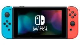 The Nintendo Switch with Neon Blue and Red Joy-Con on a white background
