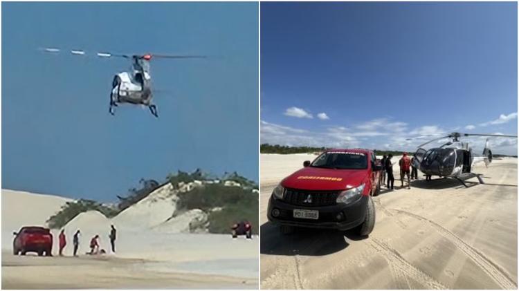Turista é resgatada com auxílio de aeronave após acidente com quadriciclo em Jericoacoara, no Ceará
