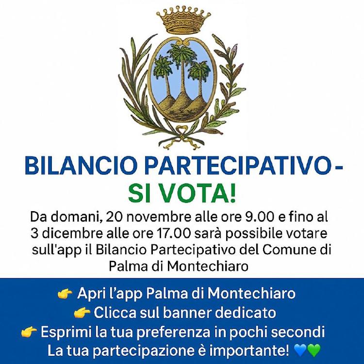 📢 Bilancio Partecipativo – Si vota! Da domani, 20 novembre, alle ore 9.00 e fino al 3 dicembre alle ore 17.00 sarà poss...