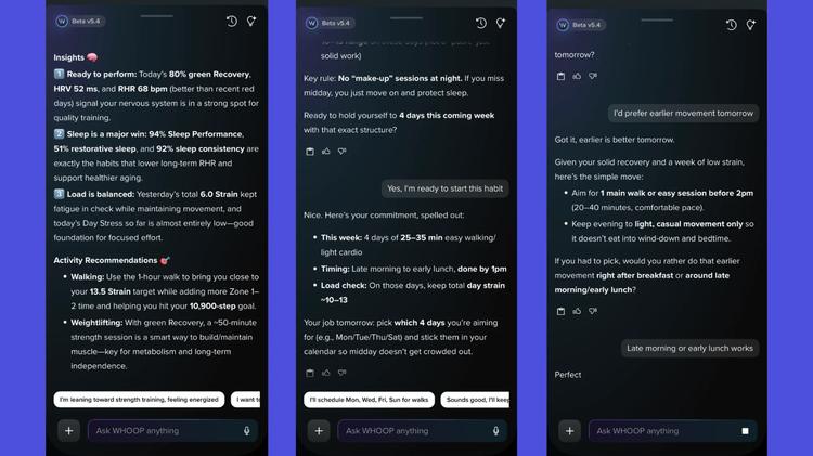 Screenshots of the Whoop Coach