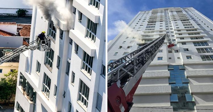 Mulher e duas crianças são resgatadas de incêndio em prédio no Centro de Balneário Camboriú