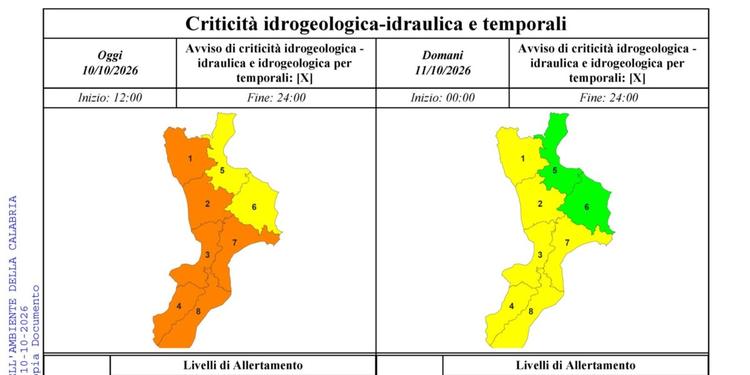 Maltempo in miglioramento in Calabria, l'allerta passa da arancione a gialla