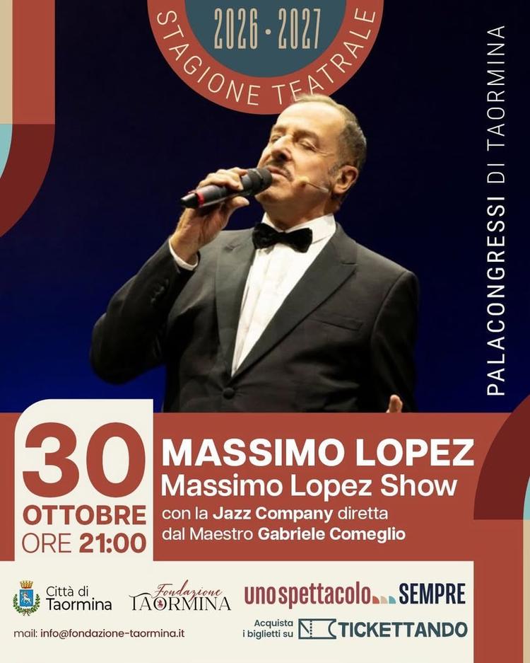 Massimo Lopez inaugura la Stagione Teatrale 2026/2027 del Palacongressi di Taormina. Il 30 ottobre alle ore 21, il sipar...