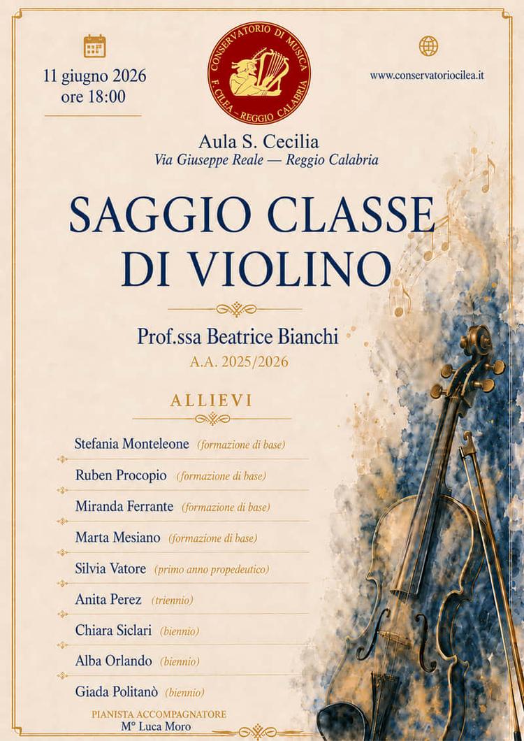 Saggio della classe di Violino della prof.ssa Beatrice Bianchi - 11 giugno 2026, ore 18:00 - Aula S. Cecilia