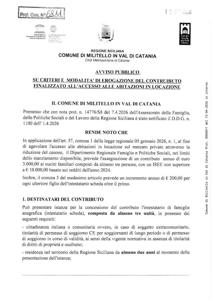 Si pubblica il presente Avviso avente come oggetto: Criteri e modalità di erogazione del Contributo per abitazioni in lo...