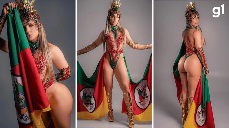 'Meu maior orgulho', diz gaúcha vice-campeã do Miss Bumbum Brasil, ao desfilar com bandeira do RS