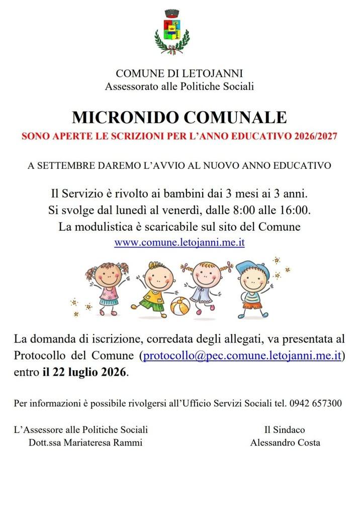 📌ISCRIZIONE MICRONIDO ANNO EDUCATIVO 2026/27 📑Sono aperte le iscrizioni al Micronido comunale per l'anno educativo 202...