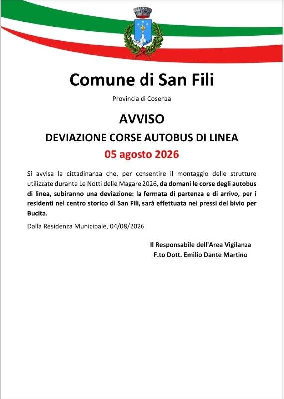 𝐀𝐯𝐯𝐢𝐬𝐨 - 𝐃𝐞𝐯𝐢𝐚𝐳𝐢𝐨𝐧𝐞 𝐜𝐨𝐫𝐬𝐞 𝐚𝐮𝐭𝐨𝐛𝐮𝐬 📍da domani 5 agosto