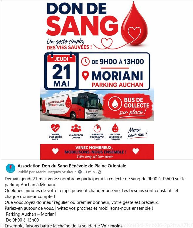 Collecte de sang à Moriani 