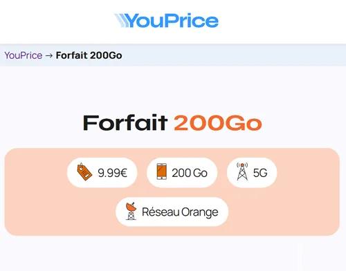 🔥 Youprice (Orange), forfait 5G illimité/200Go à 10€/mois