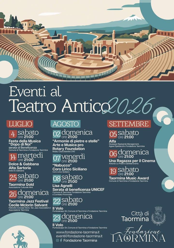 🎭 IL CARTELLONE DEL TEATRO ANTICO CONTINUA: TUTTI GLI APPUNTAMENTI DELL’ESTATE 2026 Dopo i primi grandi eventi che hann...