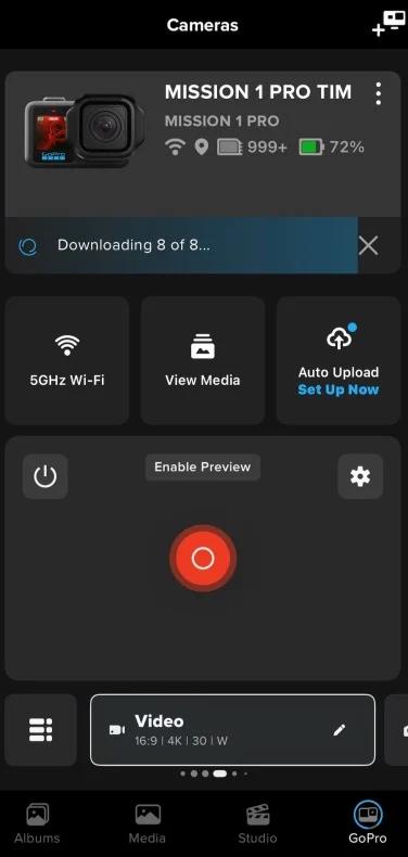 screenshot of gopro quik app uploads