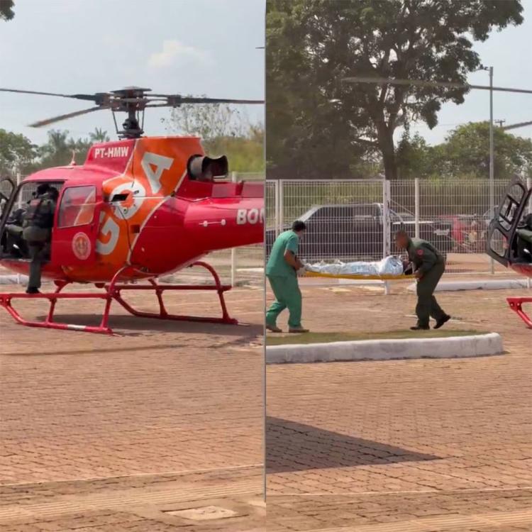 Jovem ferido por tiro é resgatado de helicóptero após seca impedir acesso por rio em RO