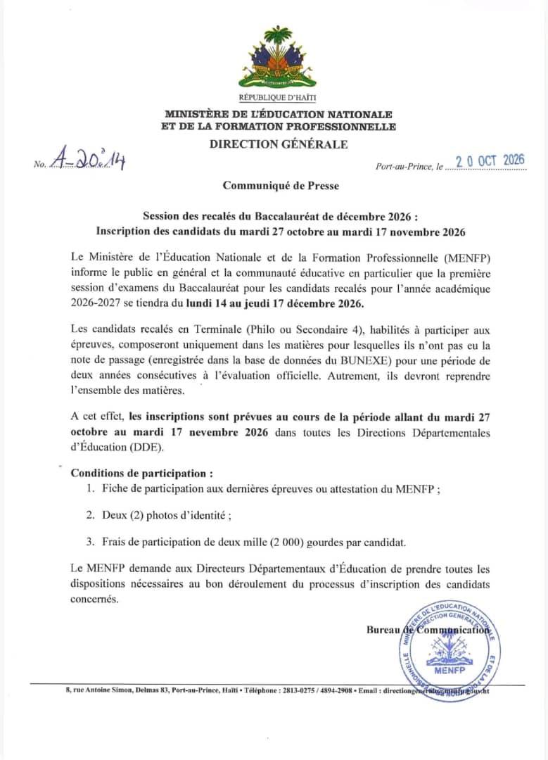 inscriptions pour les recalés du 27 octobre au 17 novembre.