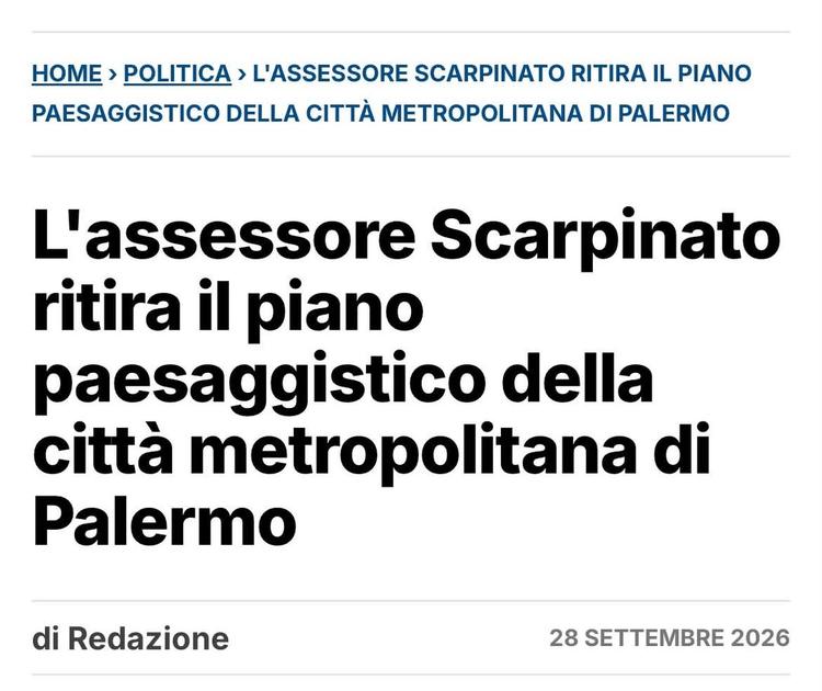 Apprendiamo con soddisfazione la notizia del ritiro del Piano Paesaggistico dell’ambito provinciale di Palermo da parte...