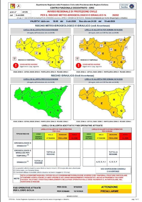 ⚠️ - 🌧️ ALLERTA METEO ARANCIONE 📢 La Protezione Civile Regionale ha diramato un’allerta meteo ARANCIONE per rischio me...