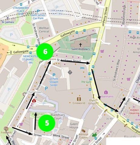 Part 4 of the Newcastle City Centre Circular Walk from Blackfrair's Courtyard to the Chinese Gateway and St James' Park further along