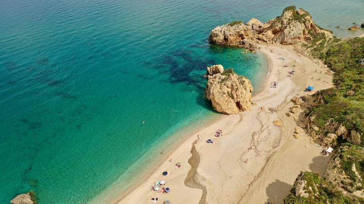 A drone photo of Potistika beach in Pelion