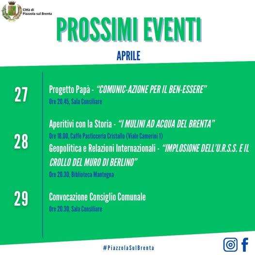 🗓️ Gli eventi di quest’ultima settimana di Aprile a📍Piazzola sul Brenta! #bibliotecamantegna #relazioniinternazionali...
