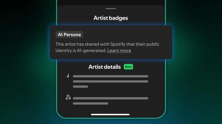 AI Person Artist Badge on Spotify identifying that the artist is AI-generated