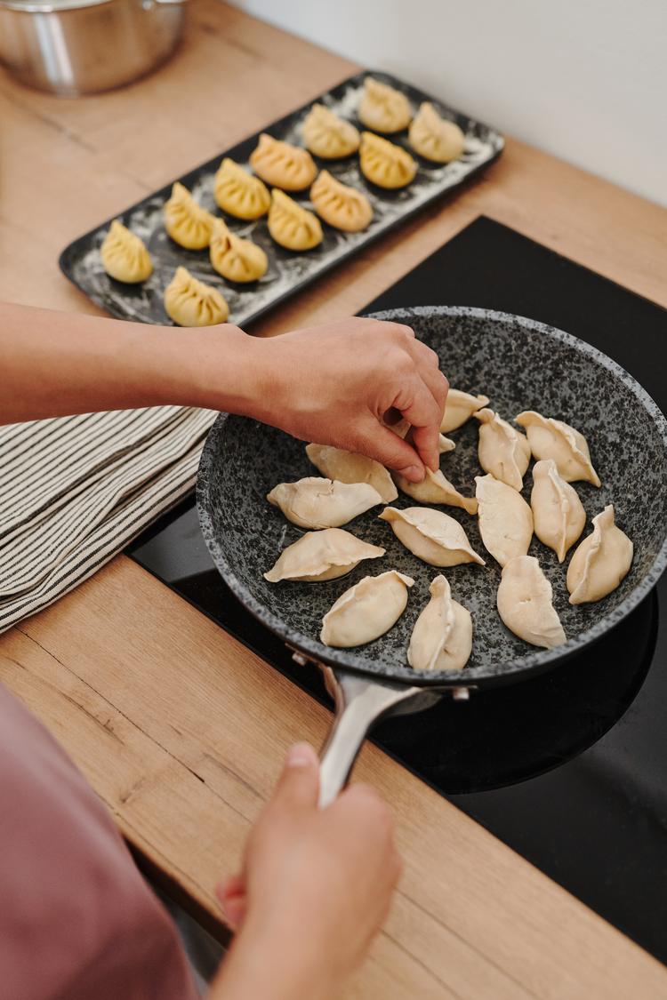 Handmade pan-fried dumplings which can be filled with vegan items