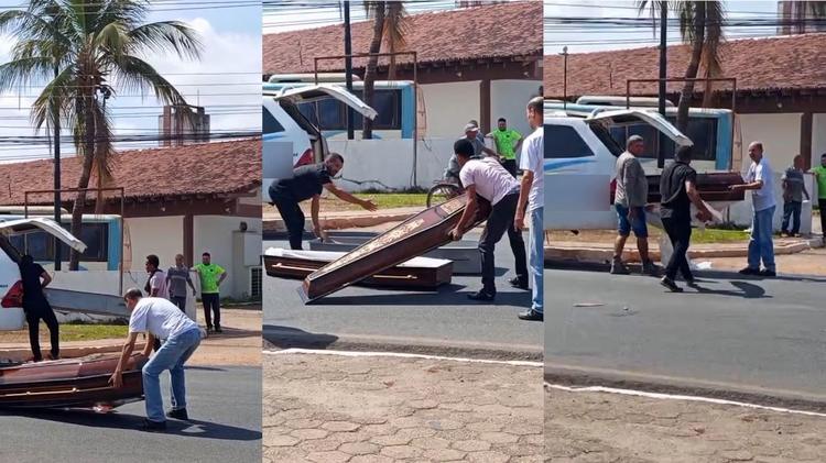 Caixão com corpo cai de carro funerário e fica no meio da rua em Marabá, no Pará; VÍDEO