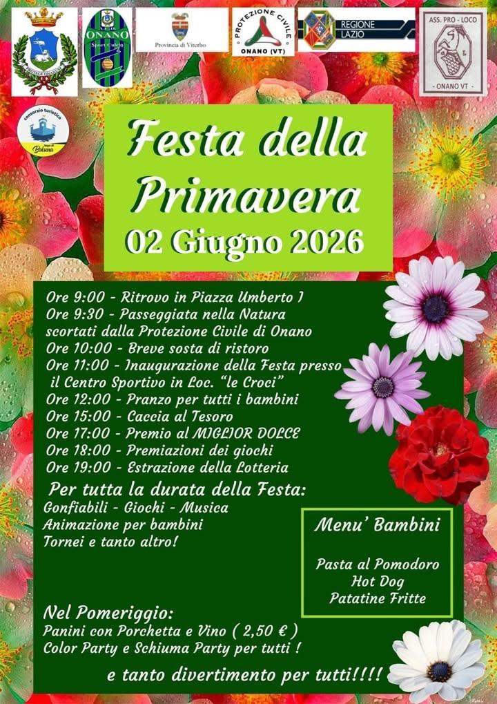 🌼🌸 FESTA DELLA PRIMAVERA  🌸🌼 📍 Il 2 Giugno 2026 Onano (VT) ti aspetta per una imperdibile giornata tra colori, cult...